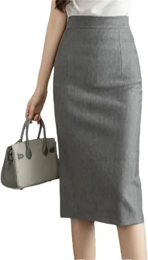 Women Classic Vintage Gray Red Stretch Pencil Skirts Office Formal Black Midi Skirts Elegant Package Hip Skirts