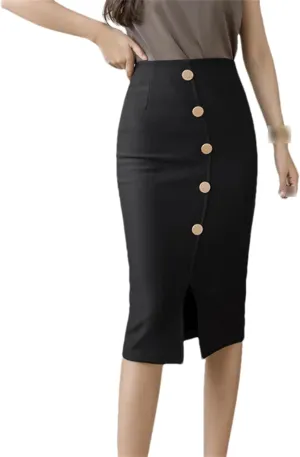 Women Slim Package Hip Skirts Office Lady Elegant Breasted Casual Bodycon Solid Pencil Skirts
