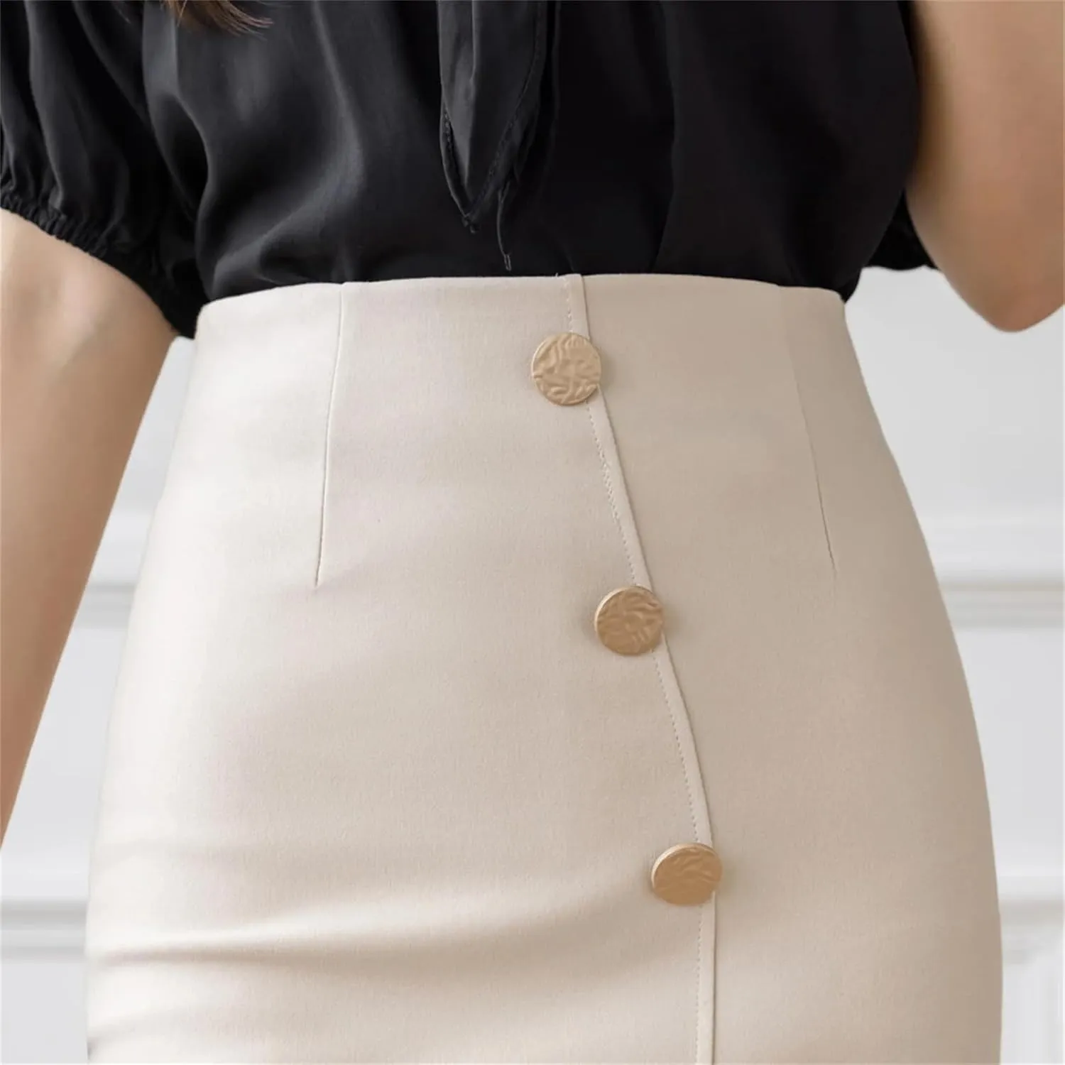 Women Slim Package Hip Skirts Office Lady Elegant Breasted Casual Bodycon Solid Pencil Skirts