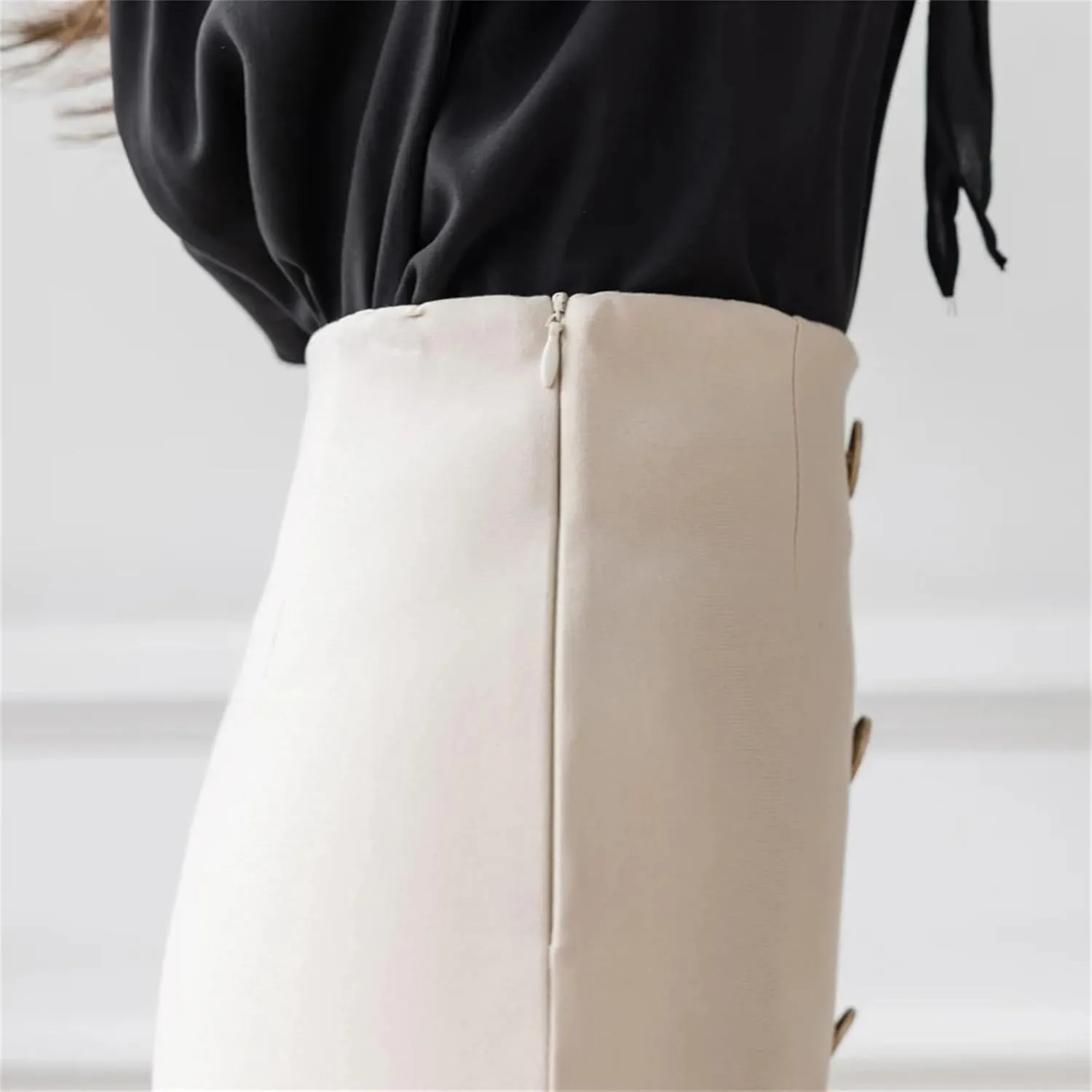 Women Slim Package Hip Skirts Office Lady Elegant Breasted Casual Bodycon Solid Pencil Skirts
