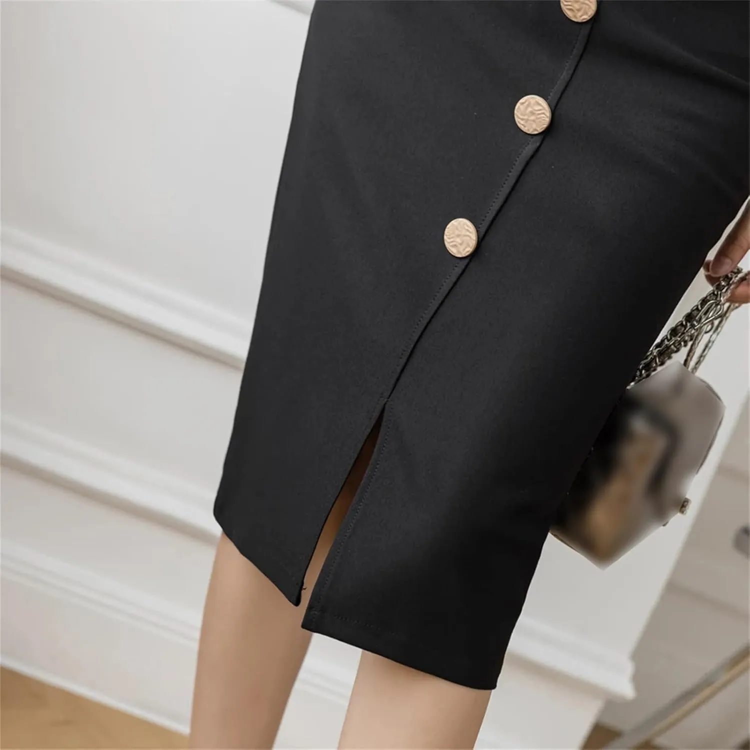 Women Slim Package Hip Skirts Office Lady Elegant Breasted Casual Bodycon Solid Pencil Skirts