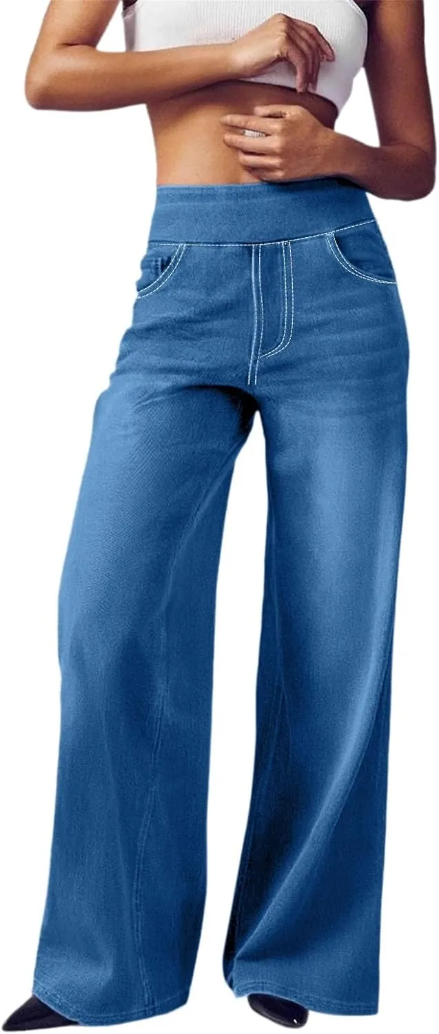 Women Sweatpant Jeans Sweatpants That Look Like Jeans High Waisted Stretchy Pull On Wide Leg Jean