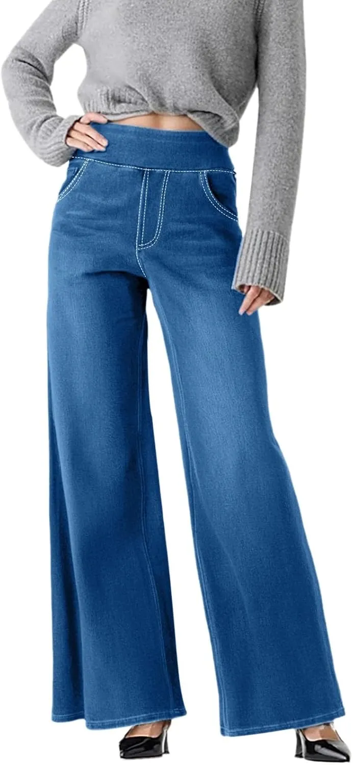 Women Sweatpant Jeans Sweatpants That Look Like Jeans High Waisted Stretchy Pull On Wide Leg Jean