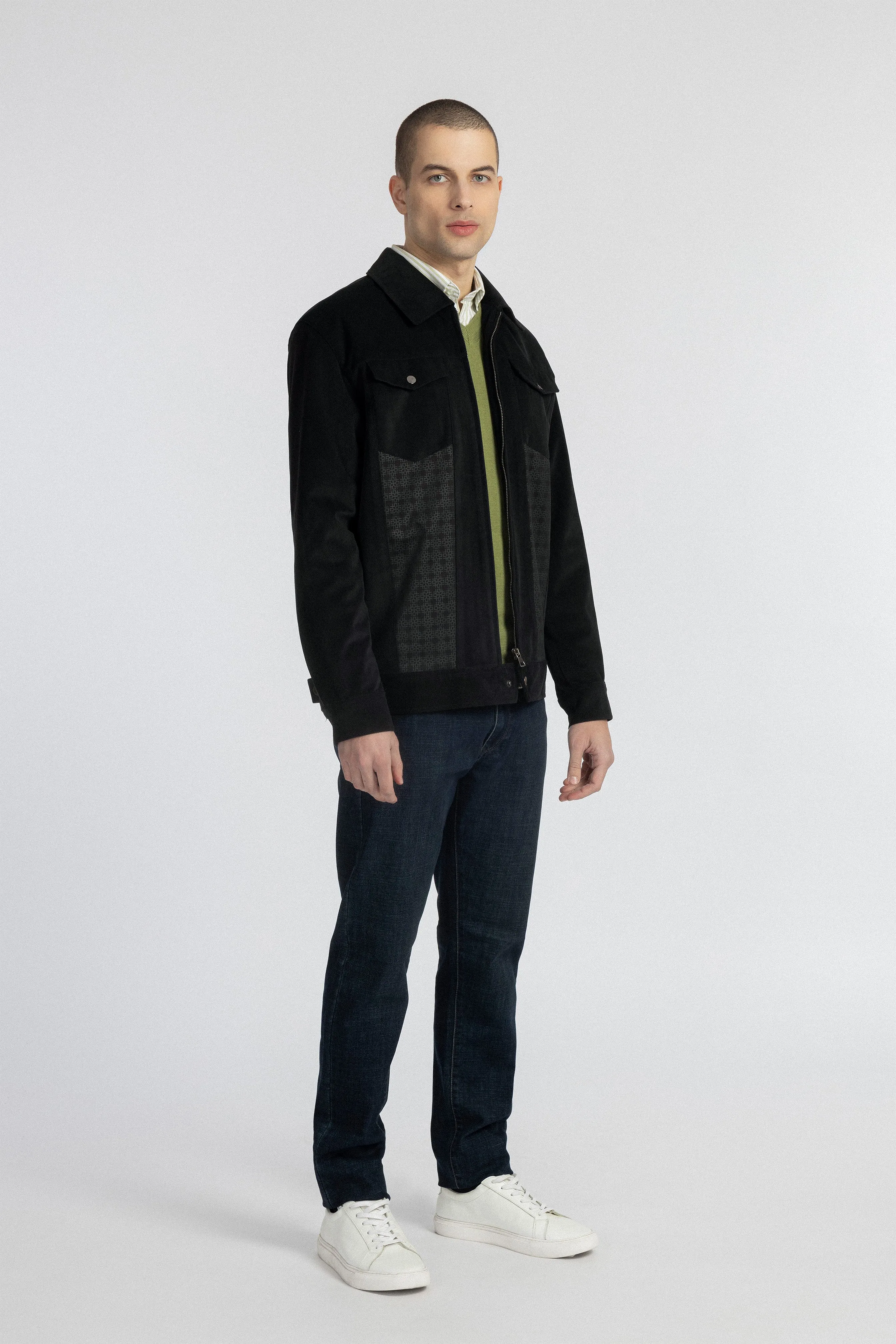 Zip-Up Chamois Black Jacket